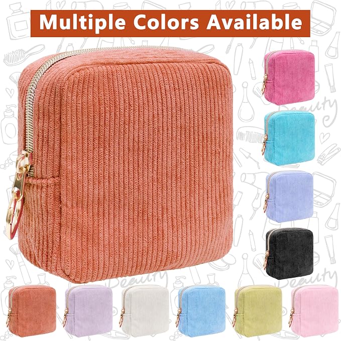 Period Bag for Girls, Corduroy Period Kit with Sanitary Pad Pouch, Menstrual Storage Bag and Tampon Holder for Purse, Girls School Essentials,Feminine Care Organizer(Orange)