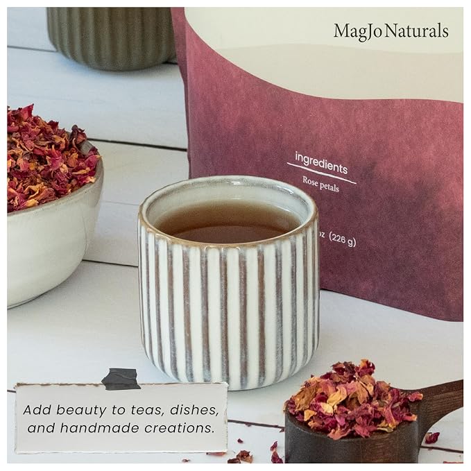MagJo Naturals Red Rose Petals, Dried, Culinary Grade A, Harvested from Faiyum Oasis in Egypt (8 oz)