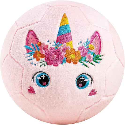 Toddler Soccer Ball with Plush Cover, BPA Free - Size 3 Soccer Ball Soft Touch with Pump for Babies, Toddlers & Kids Ages 1-3 3-5 5-8 - Indoor Outdoor Toys Gift for Boys Girls' Birthday (Pink)