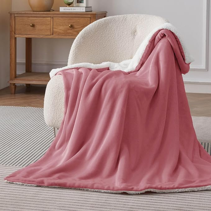 Bedsure GentleSoft Sherpa Fleece Twin Size Blanket for Couch, Non-Heated, Thick and Warm Throw for Girls and Women, Soft Fuzzy Plush Twin Blanket for Winter, Dusty Rose, 60x80 Inches