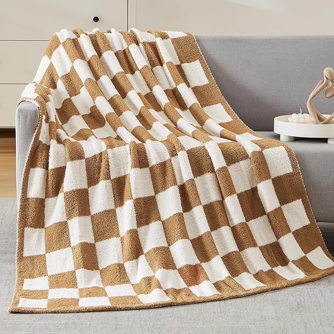 Soft Checkered Throw Blanket for Couch-Cozy Warm Knitted Blankets | Lightweight Warm Fluffy Decor for Women, Mom, Her & Girls, Sofa, Chair, Bed, 50x60in,Burnt Orange