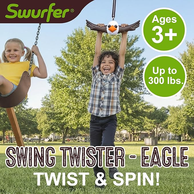 Swurfer Ninja Twister Swing Spins Set - 360° Twist Spin Toy, Swing Sets Accessories for Backyard, Kids Outdoor Play Toys, Slackline Attachment, Easy Install, Adjust Height, Durable,Up to 300lbs Eagle