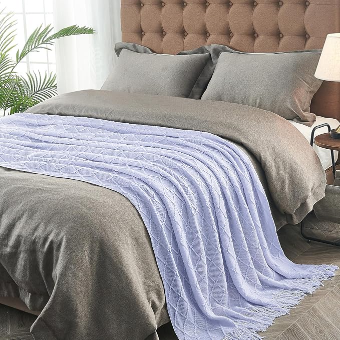 inhand Ashley Blue Knitted Throw Blanket for Couch and Bed, 50"x60" | Soft Living Room Home Decor Knitted Blanket with Tassel, Outdoor Lightweight Breathable , Farmhouse Warm Woven Decorative