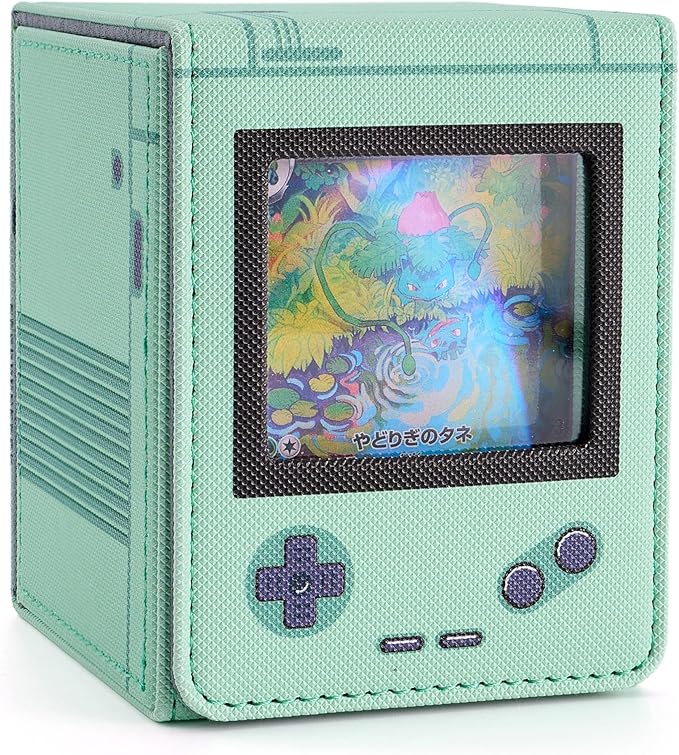 Retro Gaming Console Appearance MTG Deck Box with Commander Display, Card Deck Case Fit 120 Single Sleeved Cards, PU Leather Magnetic Card Storage Box with 2 Dividers, Compatible with TCG/PTCG (Green)