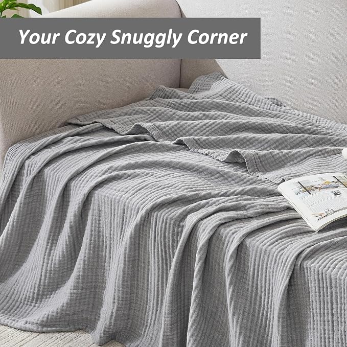 EMME Cotton Muslin Twin Blanket Breathable Gauze Soft Lightweight Blankets Adults Gifts for Women (Heather Grey, 60"x80")