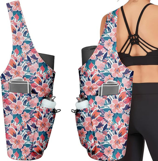 Yoga Bag for Women, Large Yoga Mat Bag Tote Carrier with Wet Dry Pocket, Water Bottle Holder & Adjustable Strap, Fits 1/2" Thick Yoga Mat for Gym, Pilates, Travel, Work