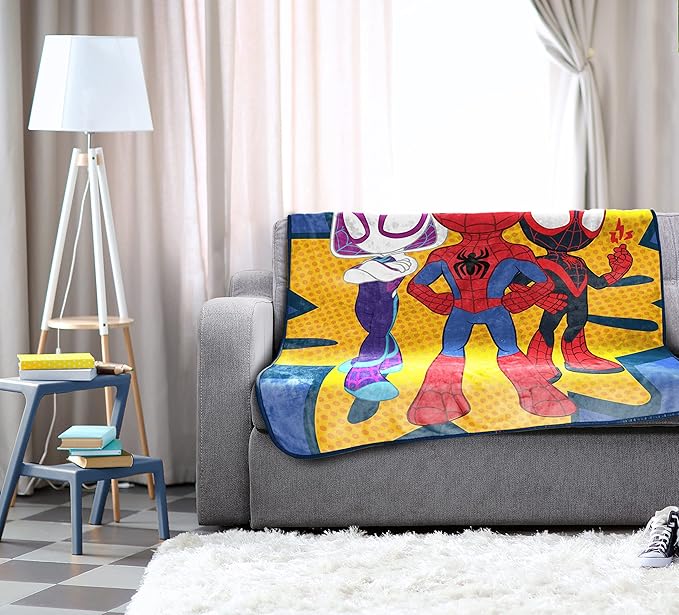 Jay Franco Plush Throw Blanket – 46" x 60" Inches Kids Hero Soft & Cozy Fleece Throw for Bedroom & Couch Décor, Official Licensed Product, Multi - Spidey & Friends