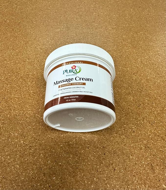 Coconut Therapy 4 Fl oz Massage Cream, Coconut Oil, Professional, Massage Therapy, Deep Tissue, Unscented, Natural Ingredients, Skin Hydrating, Moisturizing, Muscle Relief, for Bruising
