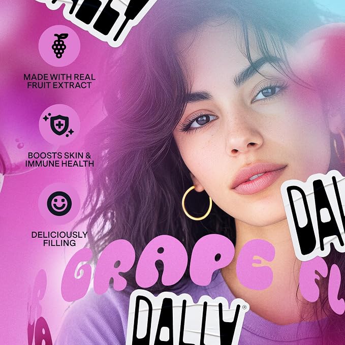 Dally Grape Drinkable Konjac Jelly, 10 Pouches, Korean Fruit Snack | Sugar free, keto and gluten free; prebiotics, postbiotics and vitamin C for skin and immune health