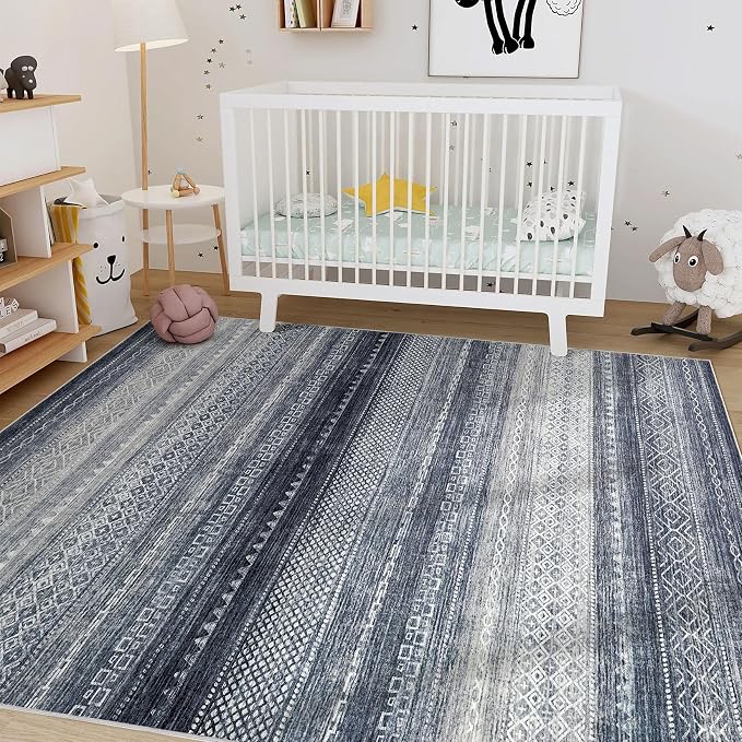 Nakagishi Boho 6x9 Area Rug Living Room Rugs Machine Washable Blue | Soft, Pet & Kid Friendly, Carpet for Living Room/Bedroom/Office/Kitchen/Nursery, Daily Home Decor Stain Resistant Moroccan
