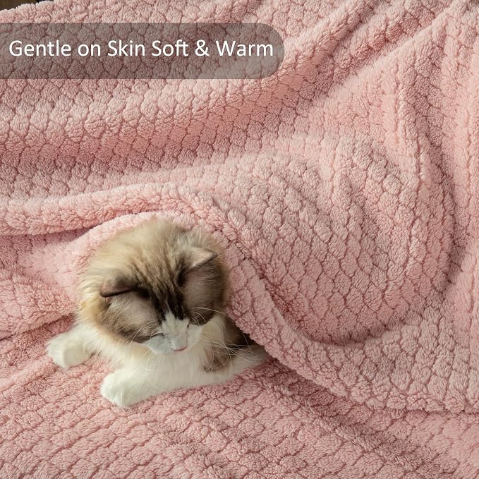 Exclusivo Mezcla Soft Fleece Throw Blanket for Couch, Pink | Jacquard Lightweight Cozy Throws for Bed, Sofa, Breathable Decorative Fuzzy Textured All Season Use, 50x60 Inches