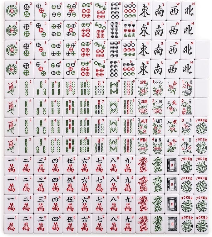 Yellow Mountain Imports American Mahjong Set, Harbor Tide with Beige and Blue Canvas Tote Bag - 4 All-in-One Racks with Pushers, Wright Patterson Scoring Coins, Dice, & Wind Indicator