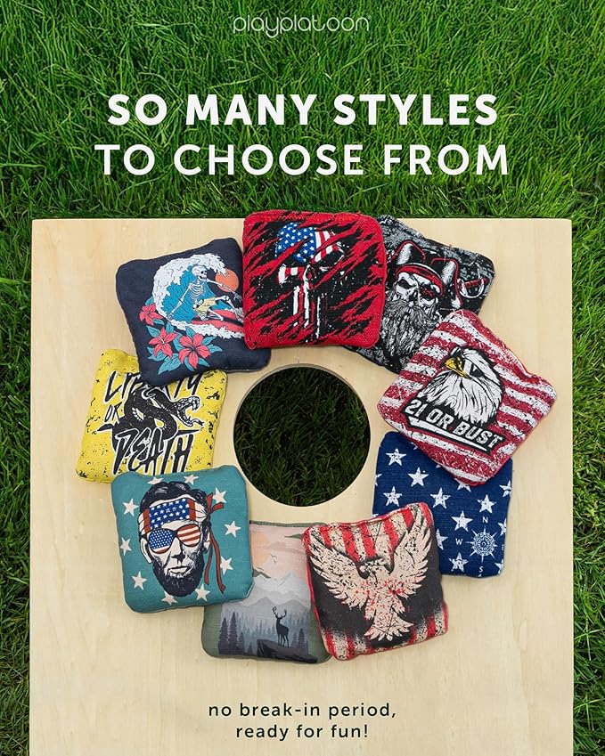 Play Platoon Pro Cornhole Bags Set of 8 - Professional Dual Sided Slick and Sticky Side Competition Corn Hole Bags - Tournament Series