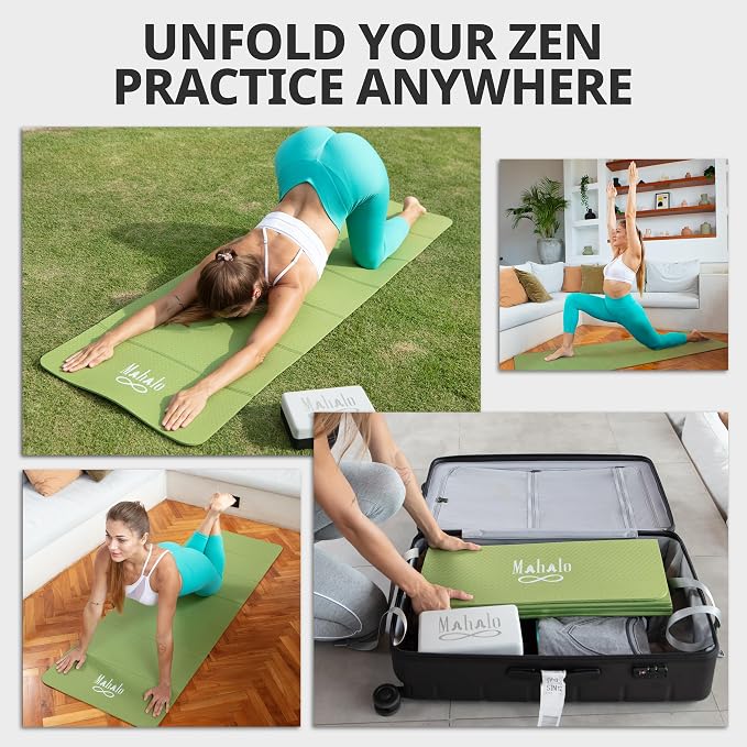 Foldable Yoga Mat + Carry Bag, 6mm 7-fold Workout Mat, Easy to Store, Anti-Slip Folding Exercise Mat for Yoga, Pilates, Home Workouts, and Floor Exercises