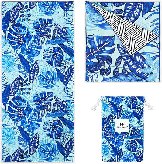 Elite Trend Quick Dry Towel Extra Large 78x35 Inch - Microfiber Beach Towel - Perfect for Beach, Travel, Swimming, Pool, Yoga, Hiking, Camping - Lightweight, Fast Drying, Compact for Adults (Palms)