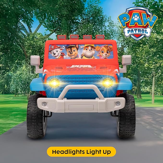 Paw Patrol - 12V Kids Ride On Jeep with Rechargeable Battery, LED Headlights, Press-Button Start, Durable Wheels, Forward & Reverse Drive, Contoured Seat