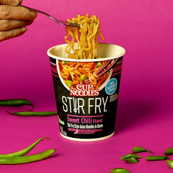 Nissin Cup Noodles Stir Fry Noodles in Sauce, Sweet Chili, 2.89 Ounce (Pack of 6)