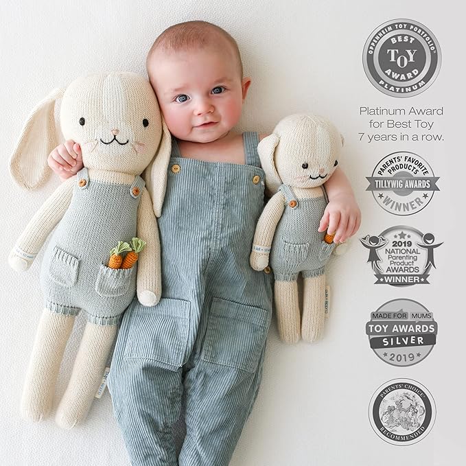 cuddle + kind Henry The Bunny Regular 20" Hand-Knit Doll – 1 Doll = 10 Meals, Fair Trade, Heirloom Quality, Handcrafted in Peru, 100% Cotton Yarn