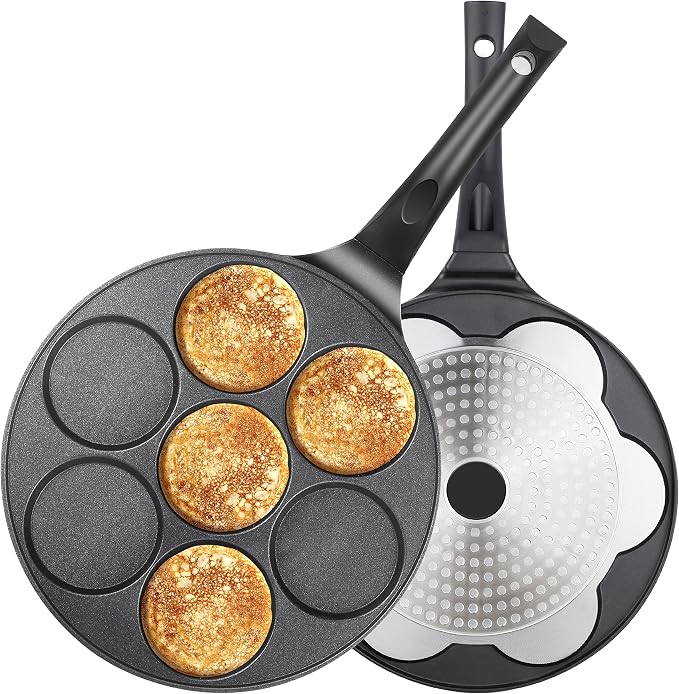 10.5" Pancake Pan Suitable for All Cooktops 7-Cup Pancake Maker 1-Pack | Black, PFOA Free, 7-Cup, Mini Silver Dollar Gril, Stay-Cool Handle, Mini Pancake Pan