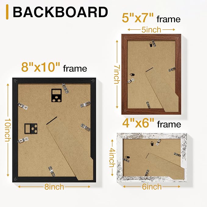 Vittanly 15 Pack Picture Frame Set, Black, Walnut Brown, Distressed White | Picture Frames Collage Wall Decor: 3pcs 8x10, 6pcs 5x7, 6pcs 4x6. Gallery Wall Frame Set for Wall or Tabletop Display