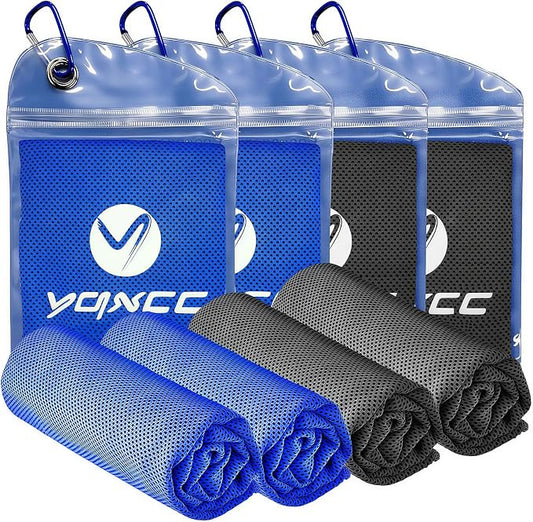 YQXCC 4 Pack Cooling Towels (40"x12"), Ice Cool Neck Towel, Soft Breathable Microfiber for Gym, Yoga, Golf, Running, Camping & All Hot Weather Activities