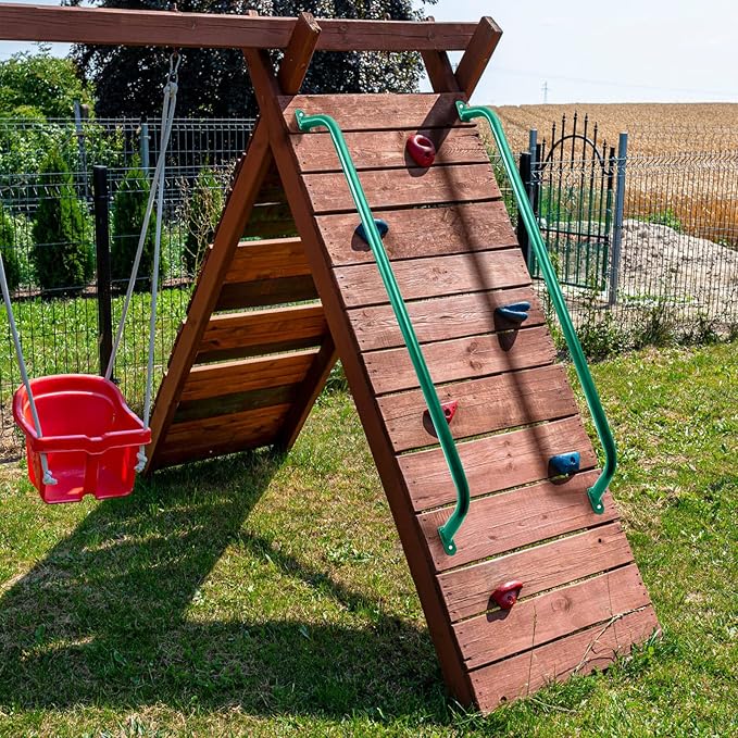 Lounsweer 4 Pcs Playground Accessories Metal Safety Handles Playhouse Ladder Handle Long Grab Handle Bars for Treehouse Rock Climbing Wall Playground (Green,37 Inch)