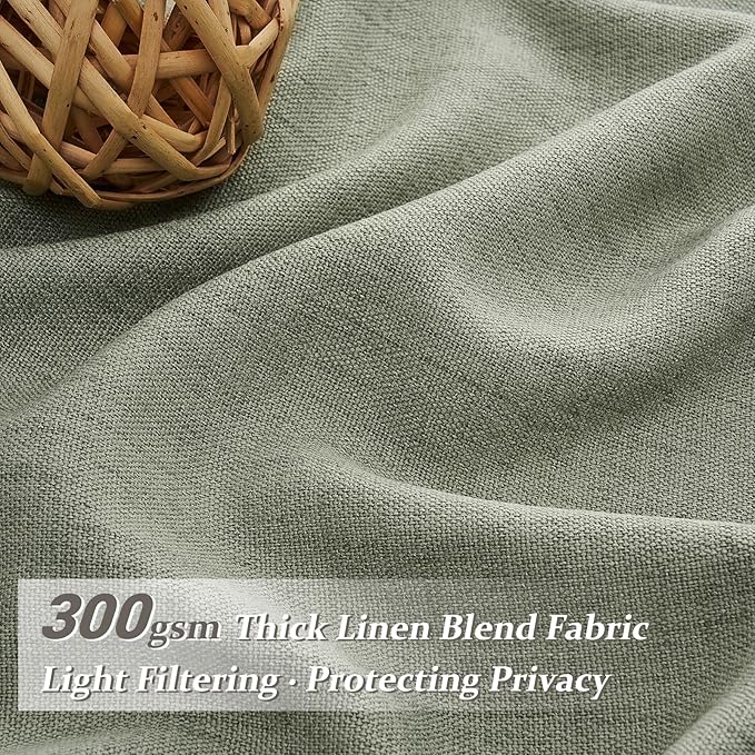 PleatedDrapes Sage Green Farmhouse Curtains for Living Room 96 Inches Long 2 Panels Set, Pinch Pleat Linen Sheer Curtain Light Filtering Privacy for 96 Inch Length Large Window Drape(Hooks & Back Tab)