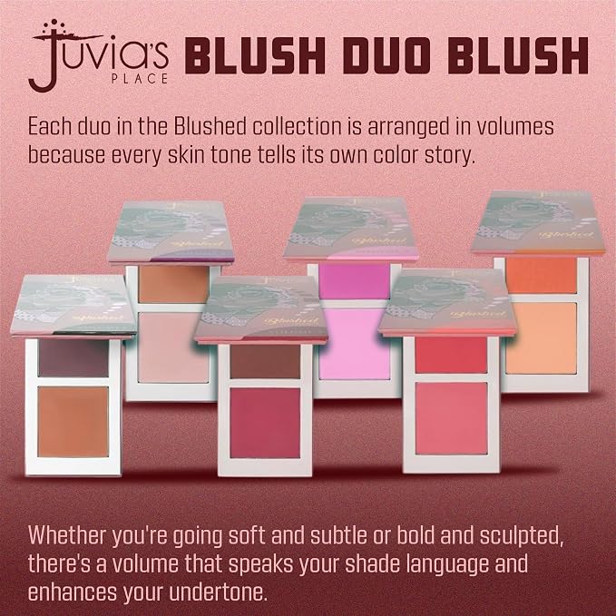 Juvia's Place Blushed Duo Blush - Two Tone Pigmented Buildable Pressed Mineral Powder - Rosy Natural Cheeks Matte Fresh Finish for All Skin Color -Volume2