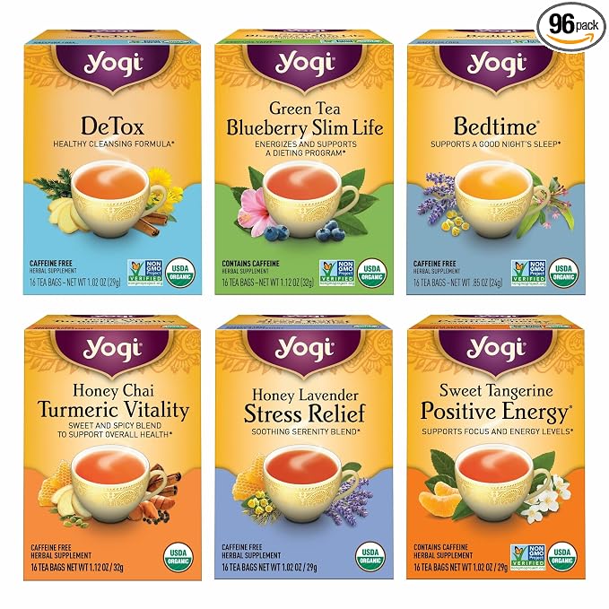 Yogi Tea Favorites Variety Pack - 16 Bags per Pack (6 Packs) - Organic Gift Box - Includes Sweet Tangerine Positive Energy, Honey Lavender Stress Relief, Bedtime & More