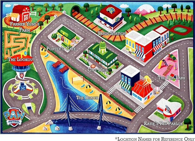 Gertmenian Paw Patrol Indoor Area Rug - 4x6 Large, Non-Slip, Ideal for Children in Bedroom, Game Room, Classroom, Nursery or Play Area - Adventure Bay HD, Navy Blue, 31111
