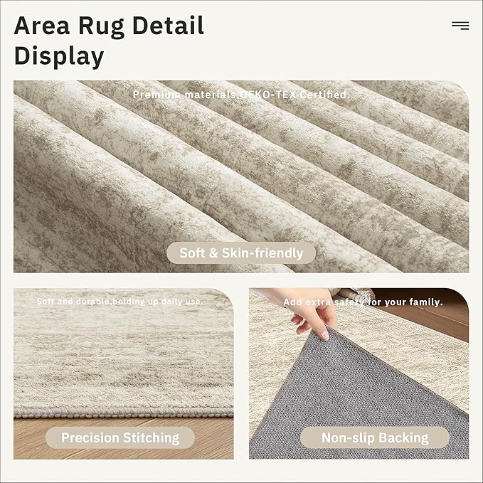Soalmost Runner Rug 2x10 Washable Non-Slip Hallway Kitchen Runners Beige | Stain Resistant Vintage Rugs for Bathroom Laundry Room, Low Pile Foldable Floor Carpet Mat for Entryway Corridor Bedroom