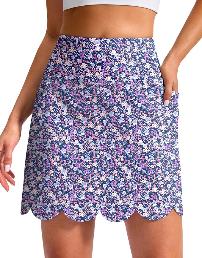 16" Skorts for Women with 4 Pockets High Waisted Scalloped Hem Athletic Tennis Skirt Golf Skort Dressy Casual