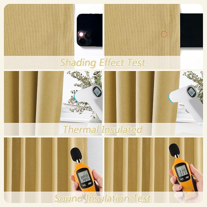 Guken 100% Blackout Curtains 108 Inch Length 2 Panels Set for Living Room Bedroom Back Tab Thermal Insulated Black Out Linen Drapes Room Darkening Window Curtains Gold Yellow 52x108