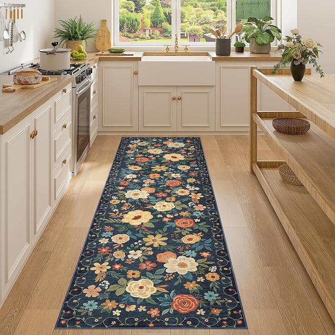 DUKINO 2x7 Runner Rug for Hallway, Soft Washable Rug Non Slip, Navy Blue | Low Pile, Stain Resistant Indoor Carpet Runner for Kitchen, Bedroom, Bathroom, Entryway, Laundry, Pet Friendly, Home Decor