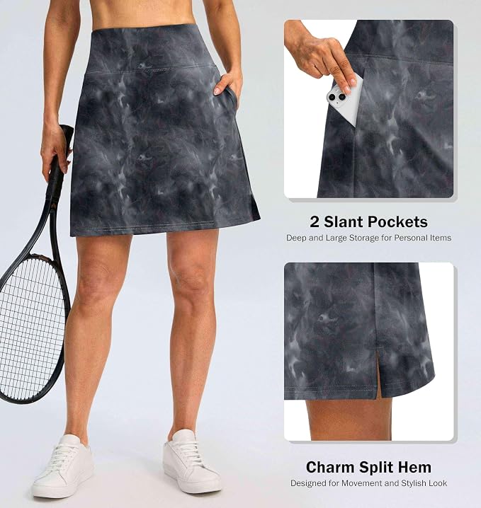 18" Skorts for Women 3 Pockets High Waist Long Athletic Tennis Skirt Golf Skort for Casual Summer Travel