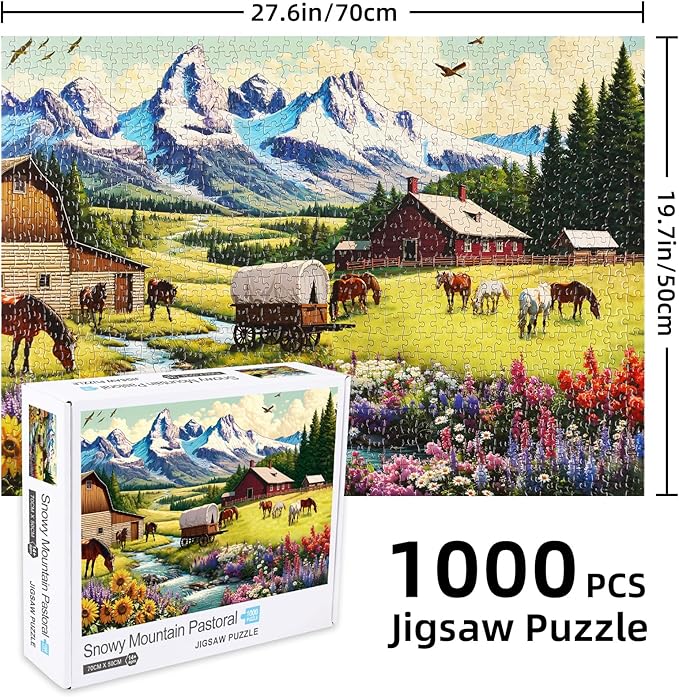 Sutinban 1000 Piece Puzzle for Adults,Snow Mountain Pastoral Jigsaw Puzzle 1000 Pieces,Serene and Simple Lifestyle Jigsaw Puzzles,Great Gift for Puzzle Lovers 27.5''X19.7''