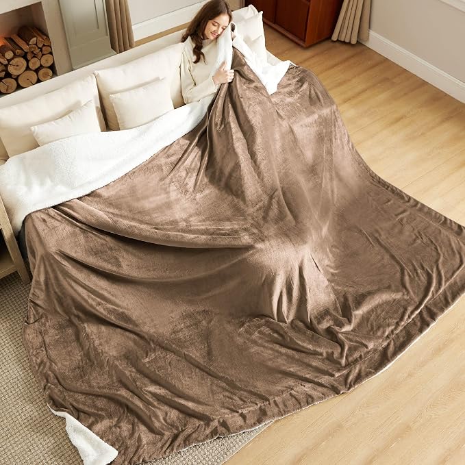 Bedsure GentleSoft Sherpa Fleece Cal King Blankets for Bed, Non-Heated, Thick and Warm Oversized Throw for Women and Men, Soft Fuzzy Plush Large Blanket for Winter, Camel, 112x98 Inches