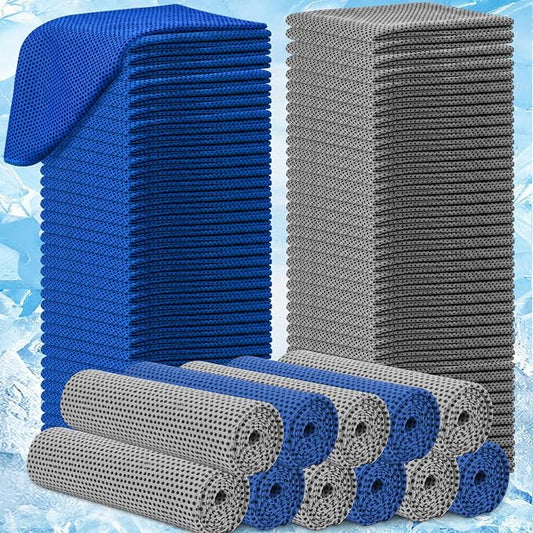 BBTO 80 Pcs 32 x 12 Inch Microfiber Cooling Towels, Ice Cold Towel for Neck and Face Breathable Chilly for Yoga, Sport, Gym, Workout, Camping and More Activities(Gray and Blue)
