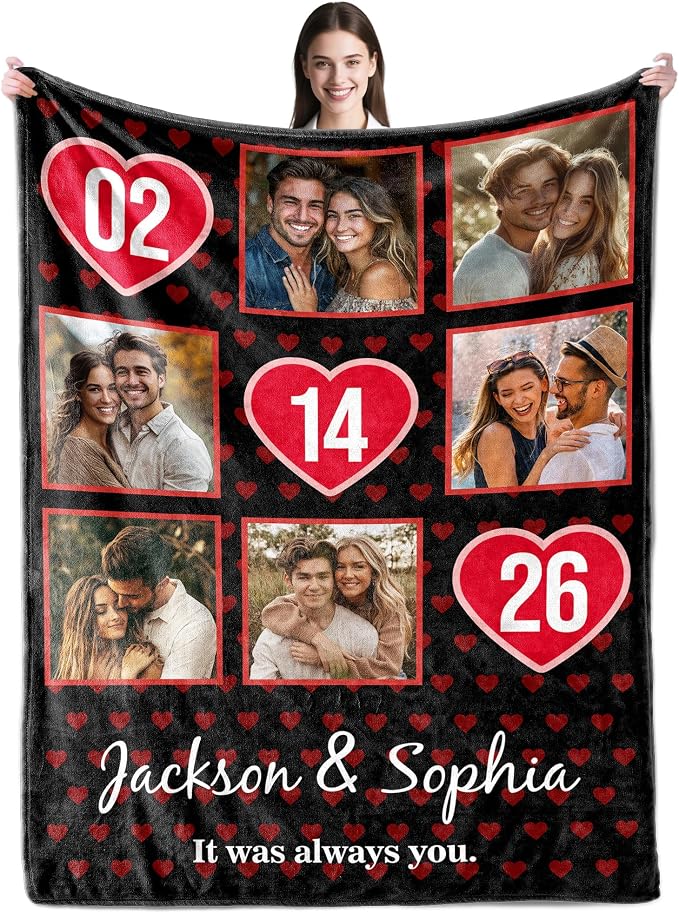 SHIPS NEXT DAY Personalized Valentines Day Birthday Gifts for Him Her Boyfriend Girlfriend Couple Wife Husband Customized Anniversary Memorial Gifts for Mom Dad Men Women Custom Blanket with Picture