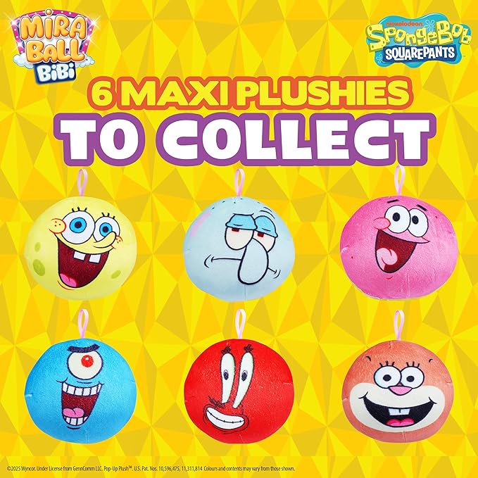 MiraBall Bibi Spongebob - Surprise Egg Capsule with Memory Foam Expandable Plush Toy – 3.7" (9.5cm) Soft Collectible with Hidden Surprises – Fun Gift for Kids, Parties, Holidays, Stocking Stuffers