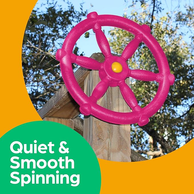 Jungle Gym Kingdom Swing Set Accessories - Pirate Ship Steering Wheel for Kids Outdoor Playhouse, Treehouse & Backyard Playset - Playground Equipment (Pink)