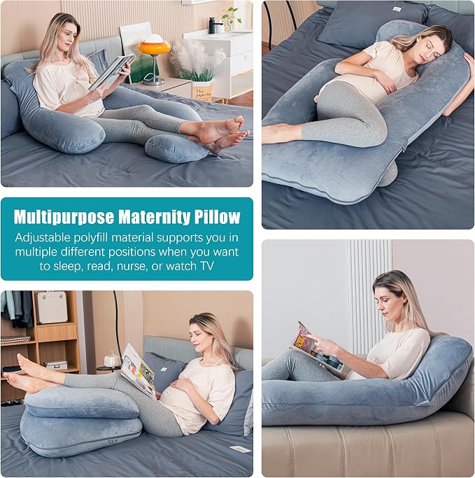 Cute Castle Pregnancy Pillows, Soft U-Shape Maternity Pillow with Removable Cover - Full Body Pillows for Adults Sleeping - Pregnancy Must Haves - Jumbo 57 Inch - Grey (Pack of 2)