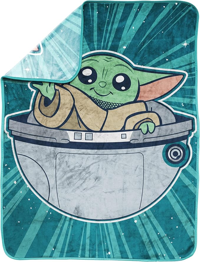 Jay Franco Kids Plush Throw Blanket – Soft & Cozy Fleece Throw for Bedroom & Couch Décor, Official Licensed Product, Teal - Mandalorian, 40x50 - Travel Blanket
