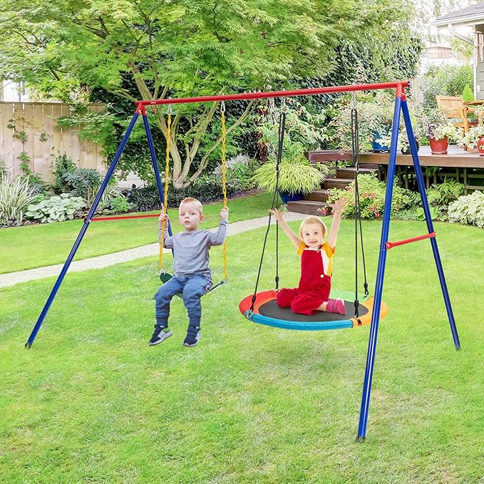INFANS Swing Stand, 550 lbs Heavy Duty Metal Swing Frame, Extra Large A-Frame Swing Stand for Kids and Adult Indoor Outdoor Activity Backyard Playground