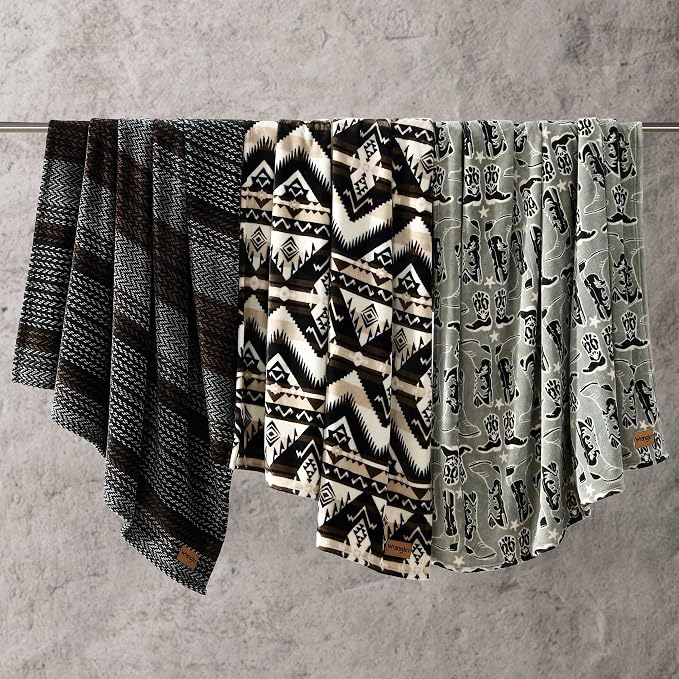 Wrangler - Blanket, Super Soft Plush Fleece Bedding, Yellowstone Inspired Throw Blanket for Couch or Bed (Nash Stripe Brown, 50" x 60")