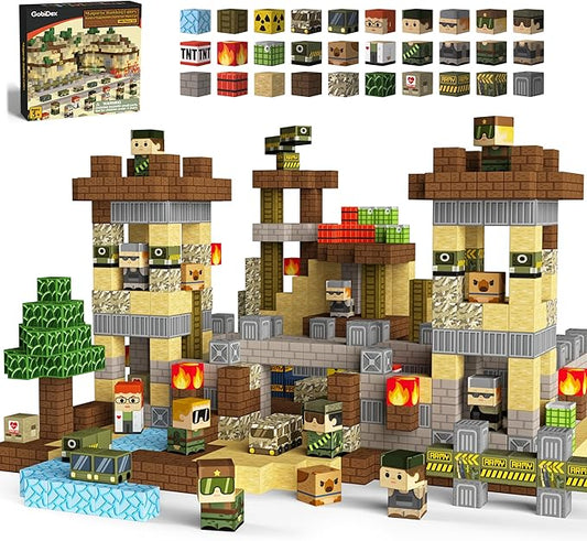 GobiDex 100PCS Magnetic Blocks Army Toys for Boys Girls, Build MagWonder for Army Men, STEM Building Toys for Kids Ages 3+, Military Game-Based Toddlers Birthday Gifts (1inch)