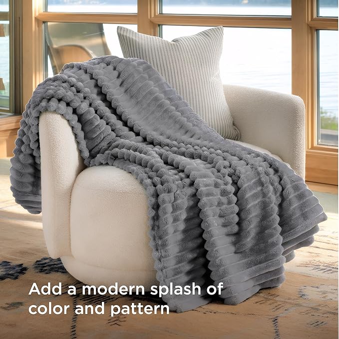 Bedsure GentleSoft Frost Gray Fleece Blanket for Couch -Cozy Soft Blankets for Women, Cute Small Throws for Girls, 60x80 Inches