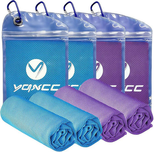 YQXCC 4 Pack Cooling Towels (40"x12"), Ice Cool Neck Towel, Soft Breathable Microfiber for Gym, Yoga, Golf, Running, Camping & All Hot Weather Activities