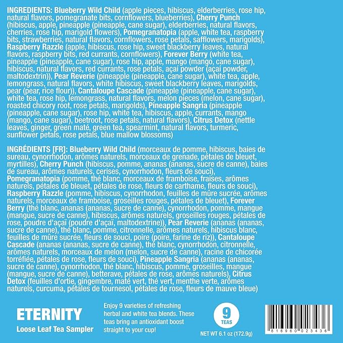 Tiesta Tea - Eternity Sampler Dry Flight Set, Loose Leaf, High to No Caffeine, Makes Hot & Iced, Assorted Tea Sets with Herbal, White, Fruit Blends & More, 9 Resealable Sample Pouches