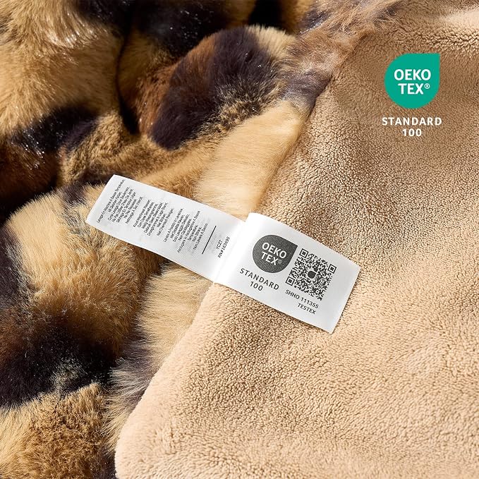 Cozy Bliss Cheetah Leopard Print Faux Fur Throw Blanket for Couch, Fuzzy Soft Plush Thick Bubble Blanket for Sofa Bedroom Living Room, 60x80 Inches Brown